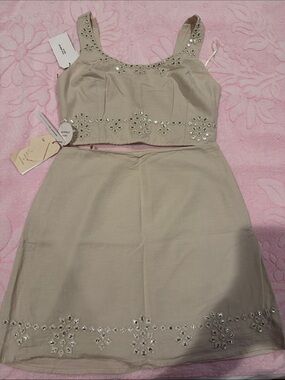 Beige Embellished Two-Piece Kids Formal Dress